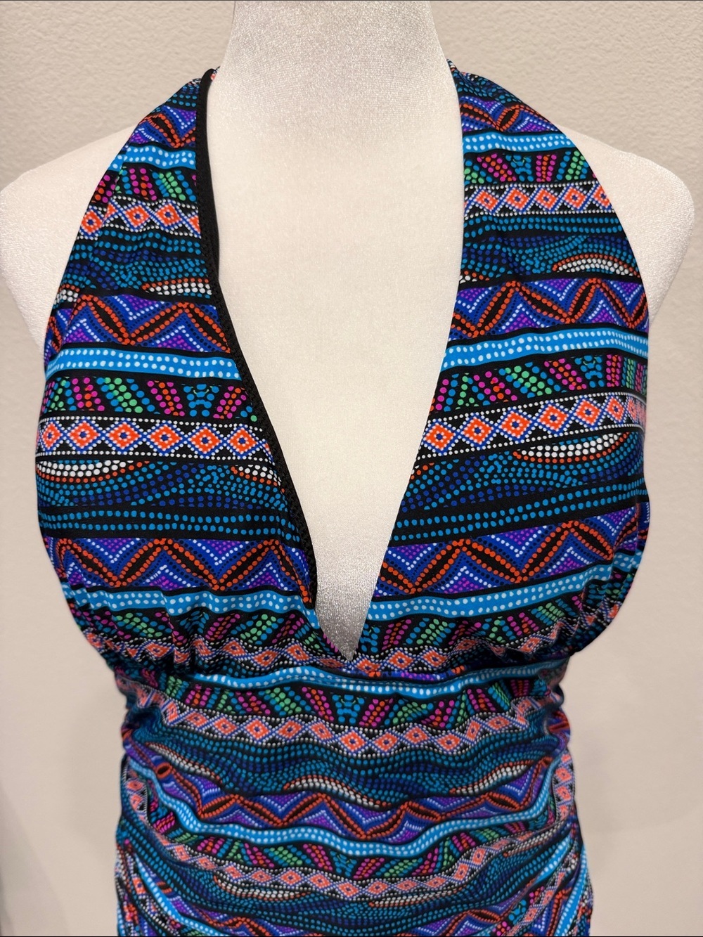 Halter Ruched Tankini Swim Top in Multi-Color. Size 14. - Picture 3 of 11